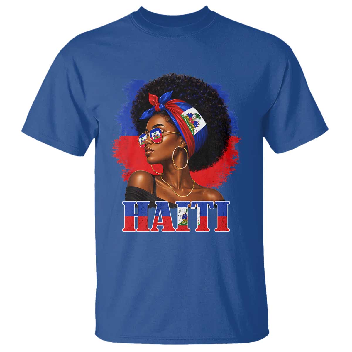 Haitian Queen Afro Melanin Graphic T Shirt Haiti Flag Heritage Pride TS02 Royal Blue Print Your Wear