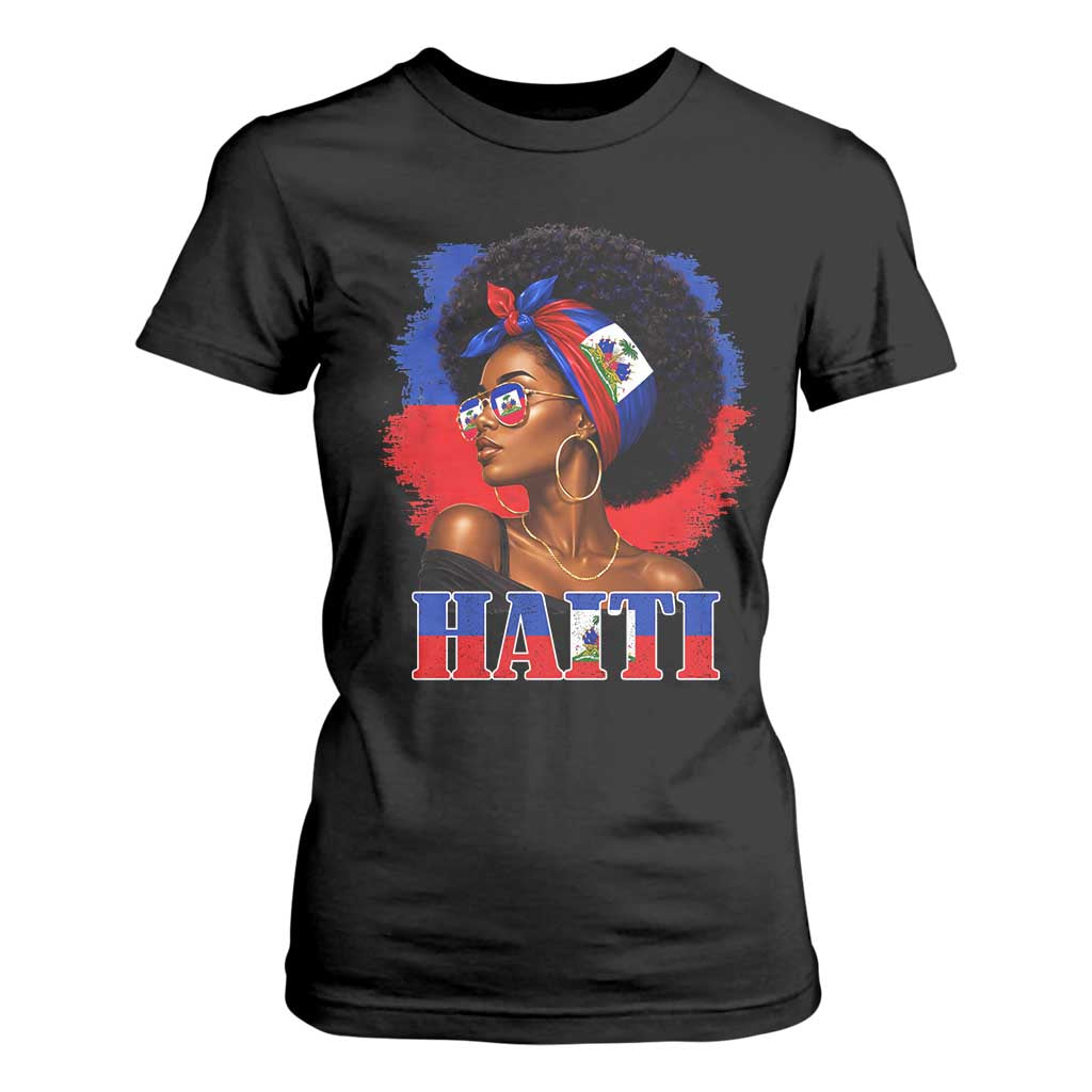 Haitian Queen Afro Melanin Graphic T Shirt For Women Haiti Flag Heritage Pride TS02 Black Print Your Wear