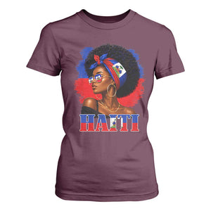 Haitian Queen Afro Melanin Graphic T Shirt For Women Haiti Flag Heritage Pride TS02 Maroon Print Your Wear