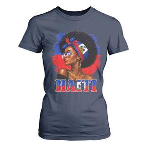 Haitian Queen Afro Melanin Graphic T Shirt For Women Haiti Flag Heritage Pride TS02 Navy Print Your Wear