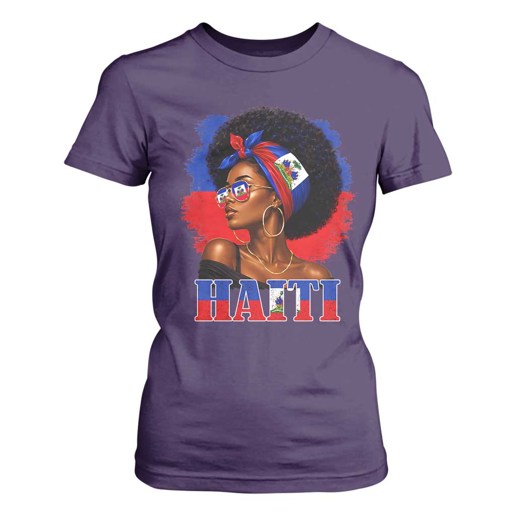 Haitian Queen Afro Melanin Graphic T Shirt For Women Haiti Flag Heritage Pride TS02 Purple Print Your Wear