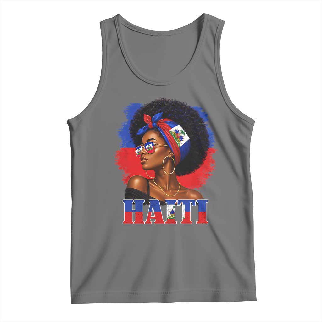Haitian Queen Afro Melanin Graphic Tank Top Haiti Flag Heritage Pride TS02 Black Heather Print Your Wear