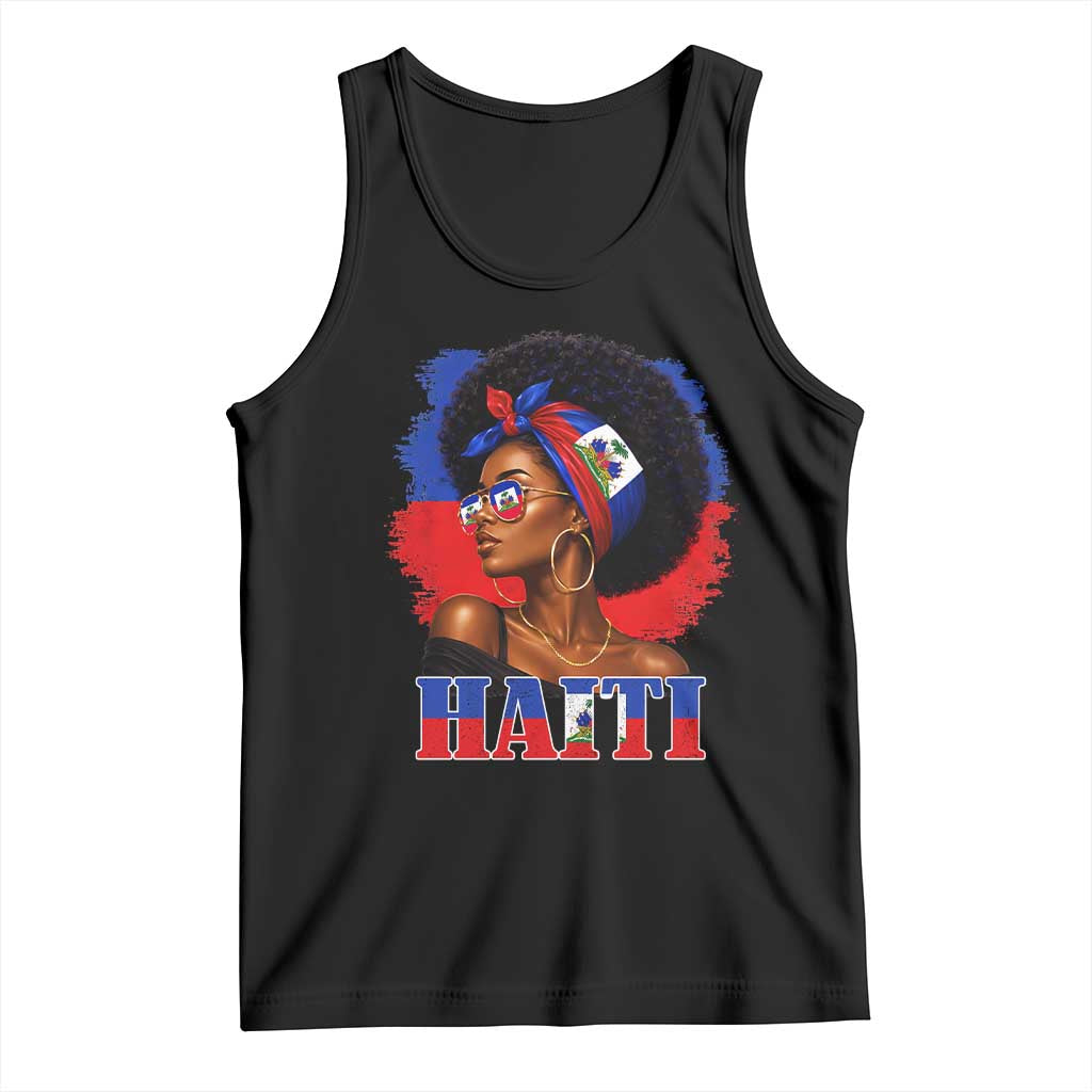 Haitian Queen Afro Melanin Graphic Tank Top Haiti Flag Heritage Pride TS02 Black Print Your Wear