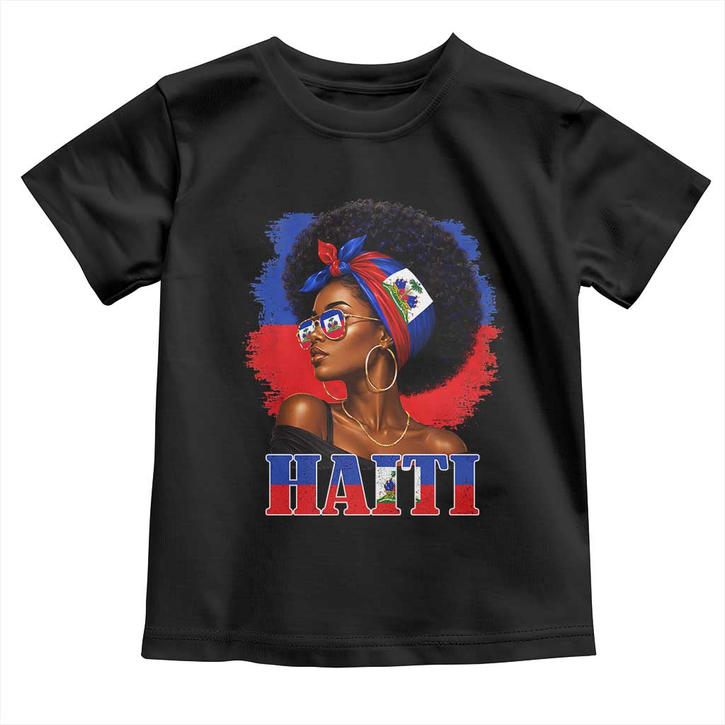 Haitian Queen Afro Melanin Graphic Toddler T Shirt Haiti Flag Heritage Pride TS02 Black Print Your Wear
