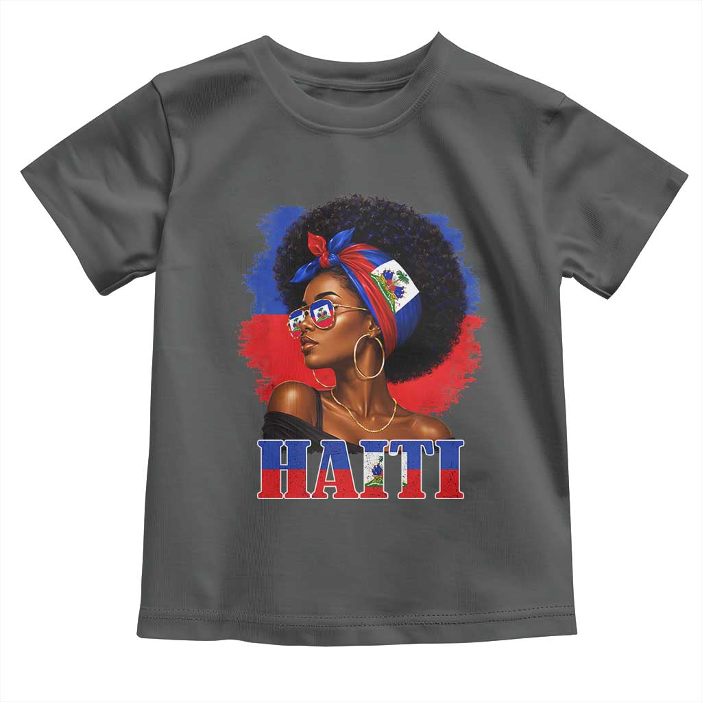 Haitian Queen Afro Melanin Graphic Toddler T Shirt Haiti Flag Heritage Pride TS02 Dark Heather Print Your Wear