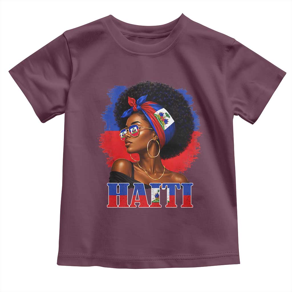 Haitian Queen Afro Melanin Graphic Toddler T Shirt Haiti Flag Heritage Pride TS02 Maroon Print Your Wear
