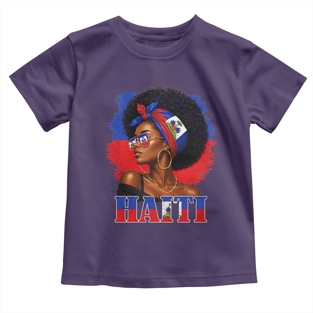 Haitian Queen Afro Melanin Graphic Toddler T Shirt Haiti Flag Heritage Pride TS02 Purple Print Your Wear