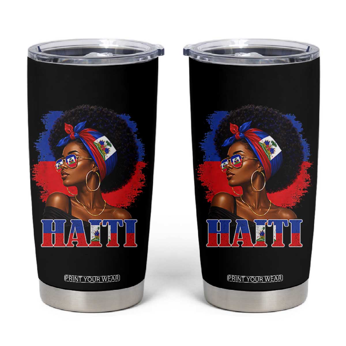 Haitian Queen Afro Melanin Graphic Tumbler Cup Haiti Flag Heritage Pride TS02 Black Print Your Wear