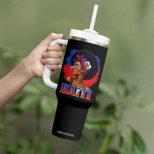Haitian Queen Afro Melanin Graphic Tumbler With Handle Haiti Flag Heritage Pride TS02 Print Your Wear