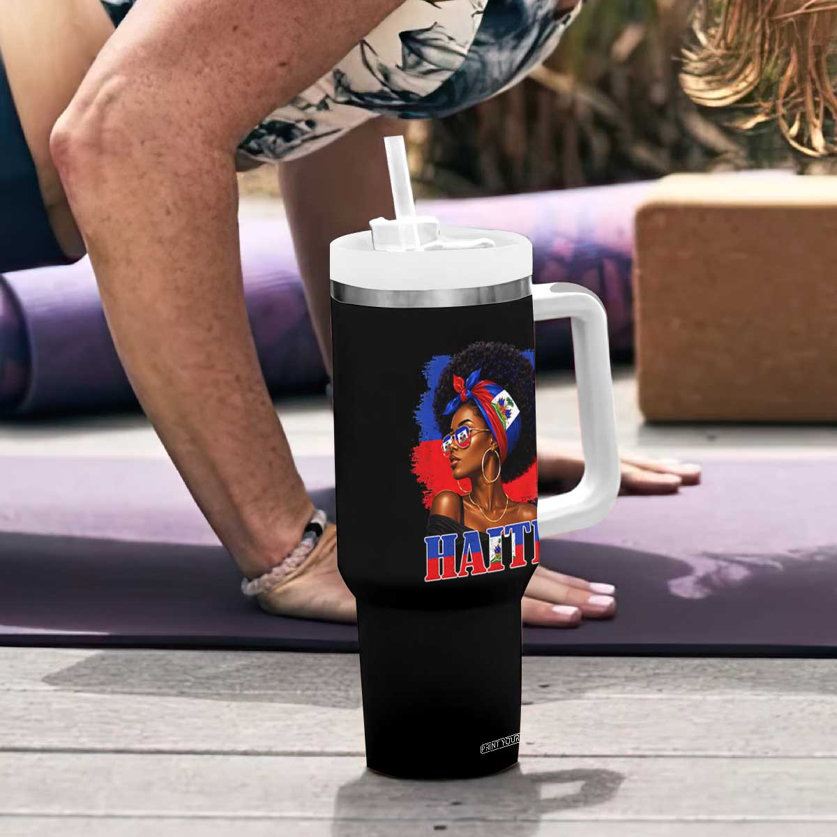 Haitian Queen Afro Melanin Graphic Tumbler With Handle Haiti Flag Heritage Pride TS02 Print Your Wear