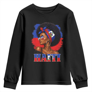 Haitian Queen Afro Melanin Graphic Youth Sweatshirt Haiti Flag Heritage Pride TS02 Black Print Your Wear
