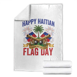 Happy Haitian Flag Day Celebration Graphic Throw Blanket May 18 National Pride Haiti Heritage TS02 White Print Your Wear
