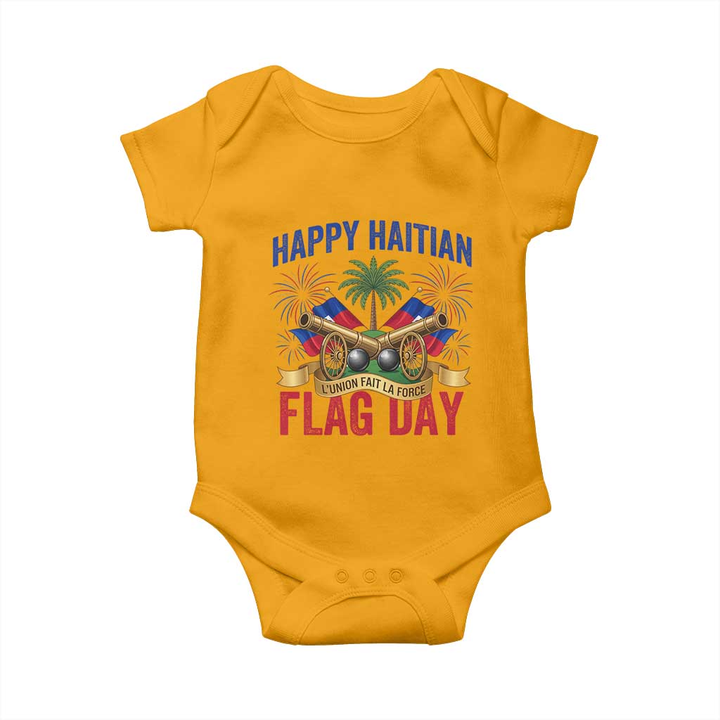 Happy Haitian Flag Day Celebration Graphic Baby Onesie May 18 National Pride Haiti Heritage TS02 Gold Print Your Wear
