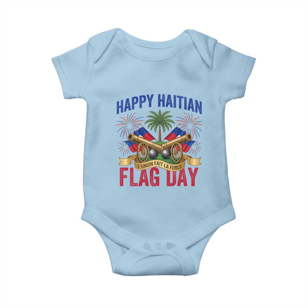 Happy Haitian Flag Day Celebration Graphic Baby Onesie May 18 National Pride Haiti Heritage TS02 Light Blue Print Your Wear