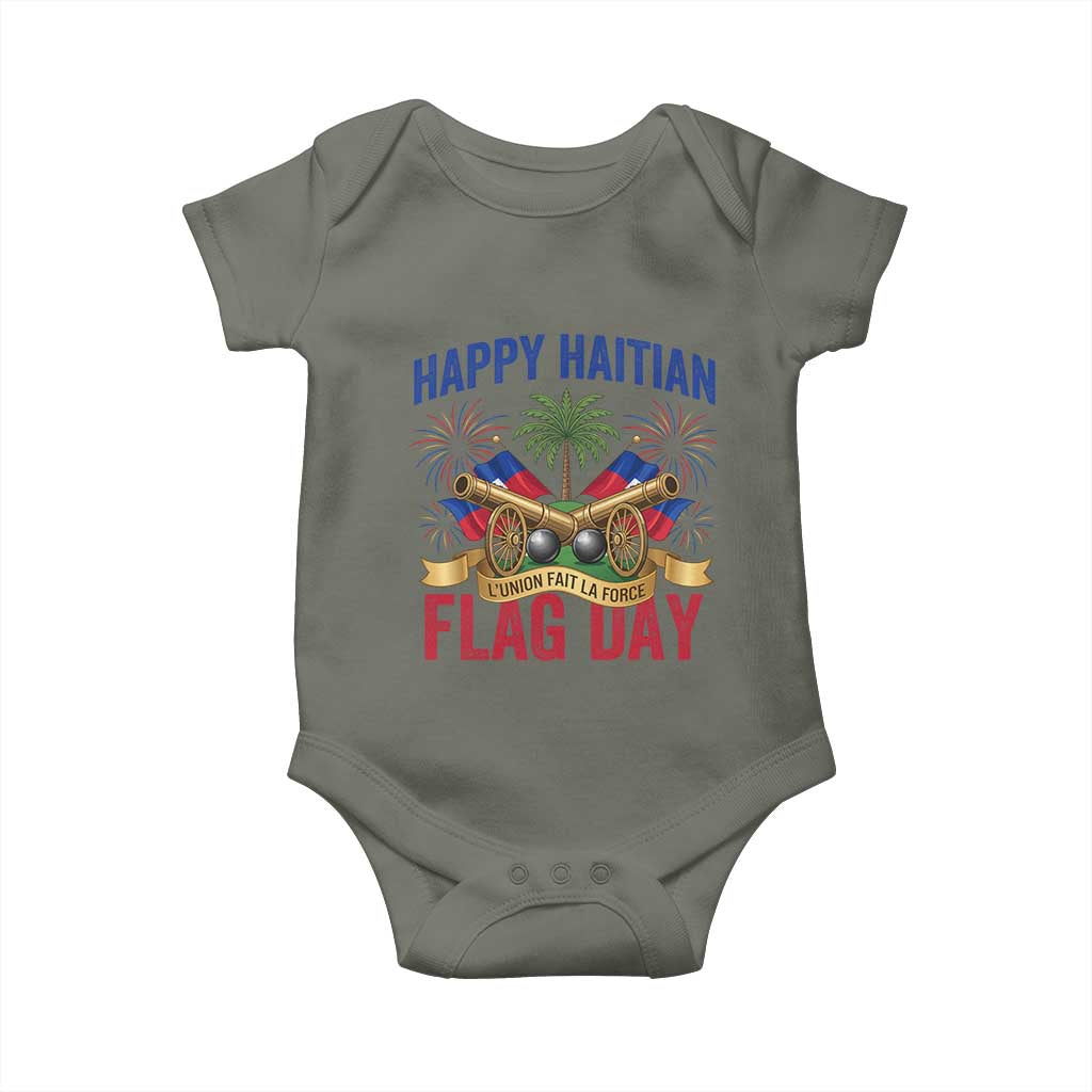Happy Haitian Flag Day Celebration Graphic Baby Onesie May 18 National Pride Haiti Heritage TS02 Military Green Print Your Wear