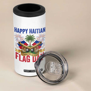 Happy Haitian Flag Day Celebration Graphic 4 in 1 Can Cooler Tumbler May 18 National Pride Haiti Heritage TS02 Print Your Wear