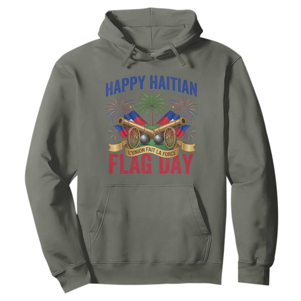 Happy Haitian Flag Day Celebration Graphic Hoodie May 18 National Pride Haiti Heritage TS02 Military Green Print Your Wear