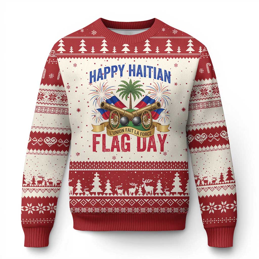 Happy Haitian Flag Day Celebration Graphic Ugly Christmas Sweater May 18 National Pride Haiti Heritage TS02 Beige Red Print Your Wear