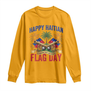 Happy Haitian Flag Day Celebration Graphic Long Sleeve Shirt May 18 National Pride Haiti Heritage TS02 Gold Print Your Wear