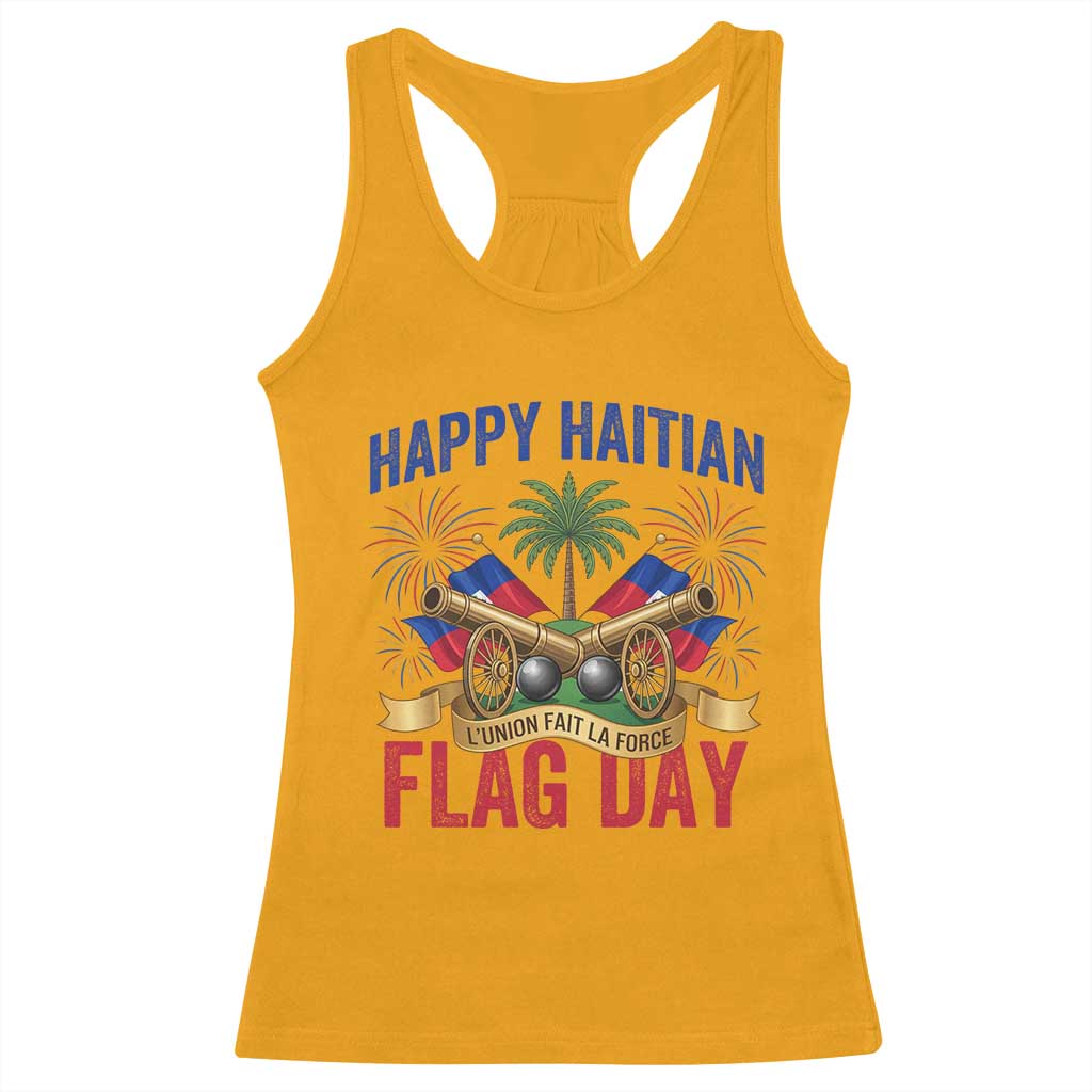 Happy Haitian Flag Day Celebration Graphic Racerback Tank Top May 18 National Pride Haiti Heritage TS02 Gold Print Your Wear