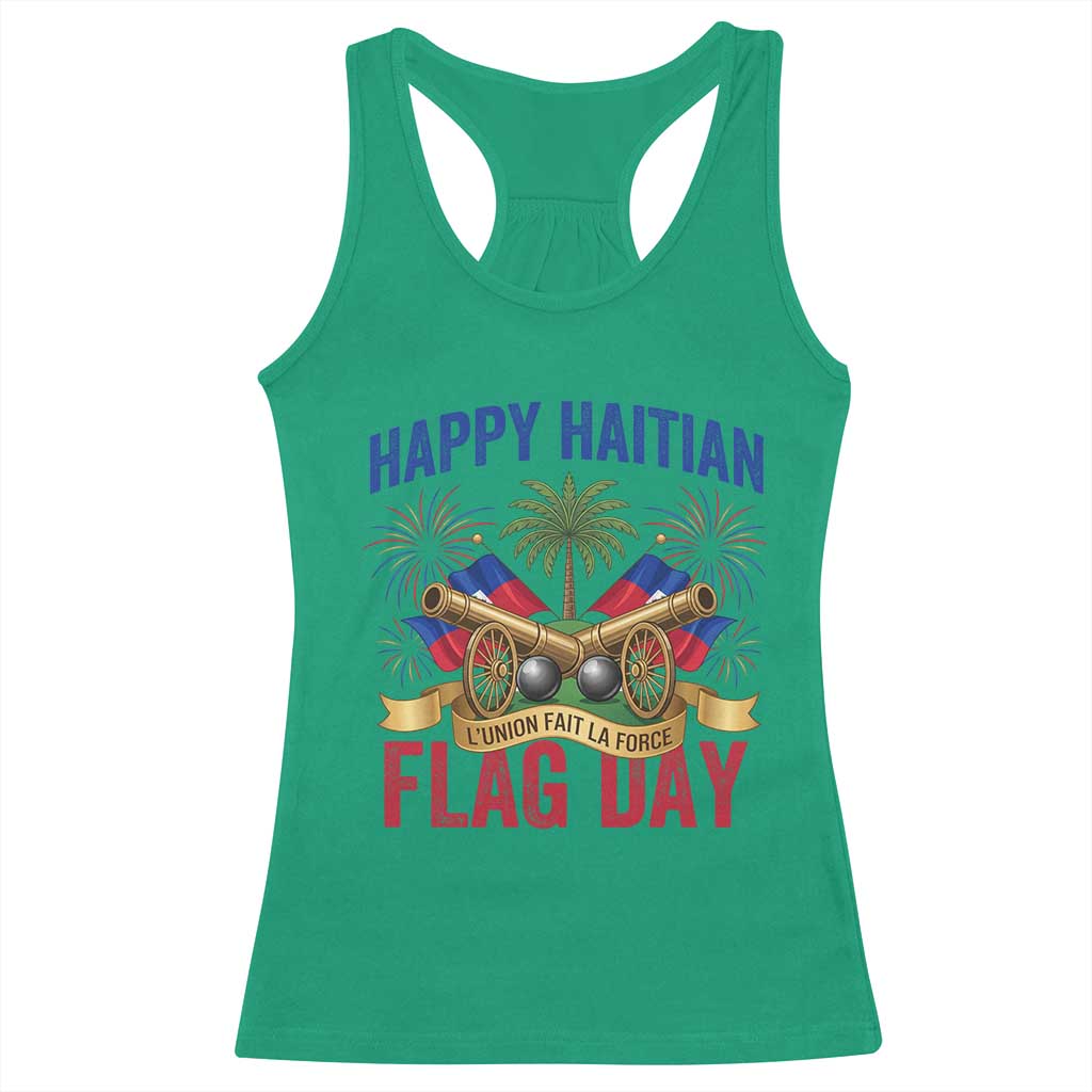 Happy Haitian Flag Day Celebration Graphic Racerback Tank Top May 18 National Pride Haiti Heritage TS02 Irish Green Print Your Wear
