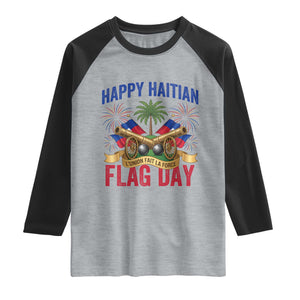 Happy Haitian Flag Day Celebration Graphic Raglan Shirt May 18 National Pride Haiti Heritage TS02 Heather Gray Black Print Your Wear