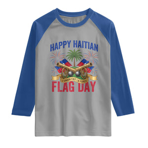 Happy Haitian Flag Day Celebration Graphic Raglan Shirt May 18 National Pride Haiti Heritage TS02 Sport Gray Royal Print Your Wear