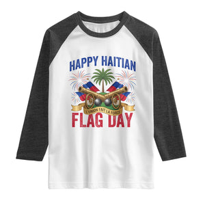 Happy Haitian Flag Day Celebration Graphic Raglan Shirt May 18 National Pride Haiti Heritage TS02 White Heather Charcoal Print Your Wear