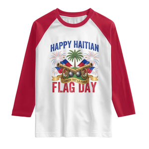 Happy Haitian Flag Day Celebration Graphic Raglan Shirt May 18 National Pride Haiti Heritage TS02 White Red Print Your Wear