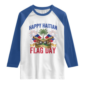 Happy Haitian Flag Day Celebration Graphic Raglan Shirt May 18 National Pride Haiti Heritage TS02 White Royal Print Your Wear