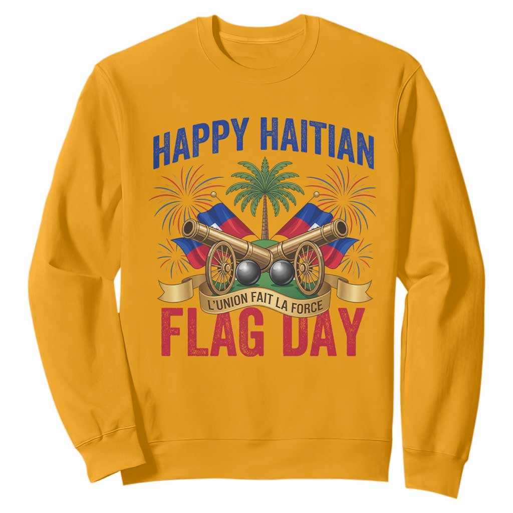 Happy Haitian Flag Day Celebration Graphic Sweatshirt May 18 National Pride Haiti Heritage TS02 Gold Print Your Wear