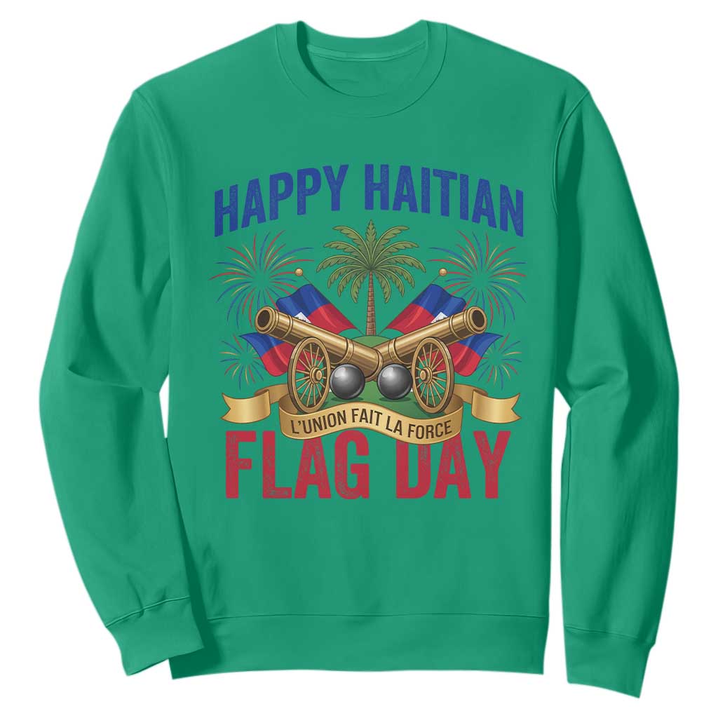Happy Haitian Flag Day Celebration Graphic Sweatshirt May 18 National Pride Haiti Heritage TS02 Irish Green Print Your Wear