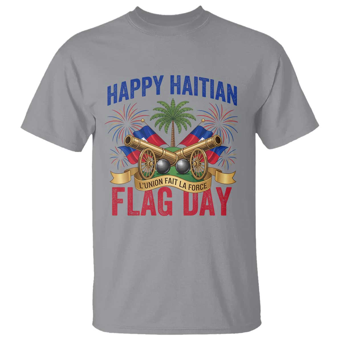 Happy Haitian Flag Day Celebration Graphic T Shirt May 18 National Pride Haiti Heritage TS02 Sport Gray Print Your Wear