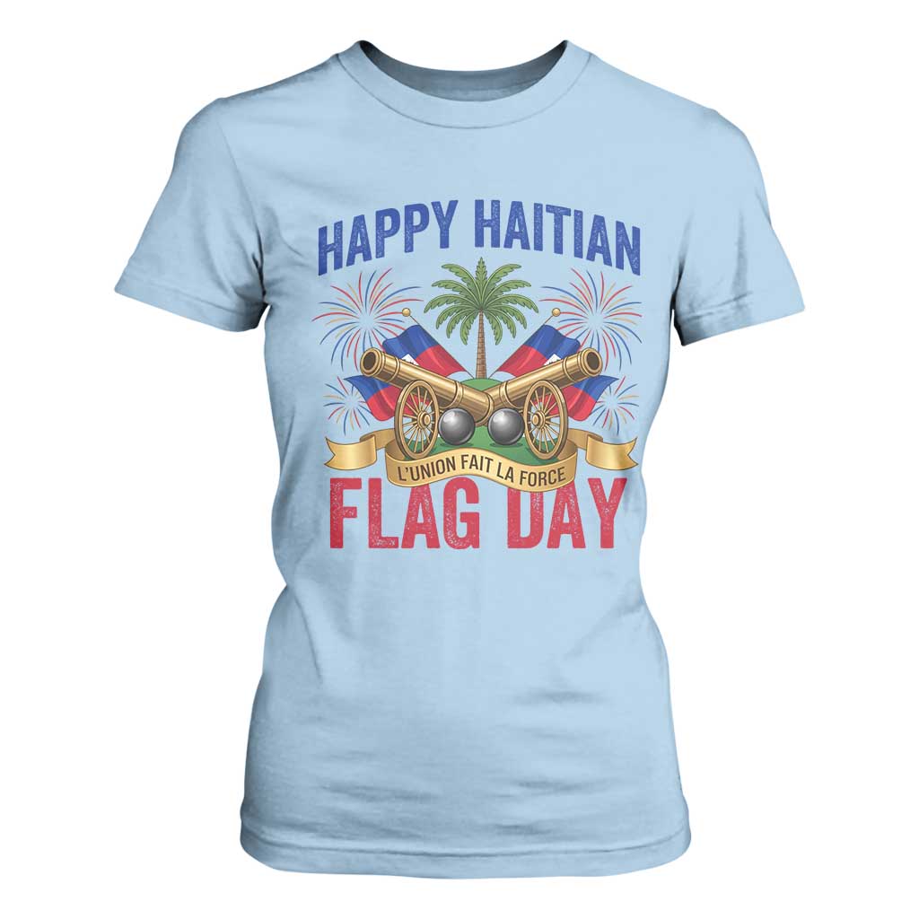 Happy Haitian Flag Day Celebration Graphic T Shirt For Women May 18 National Pride Haiti Heritage TS02 Light Blue Print Your Wear
