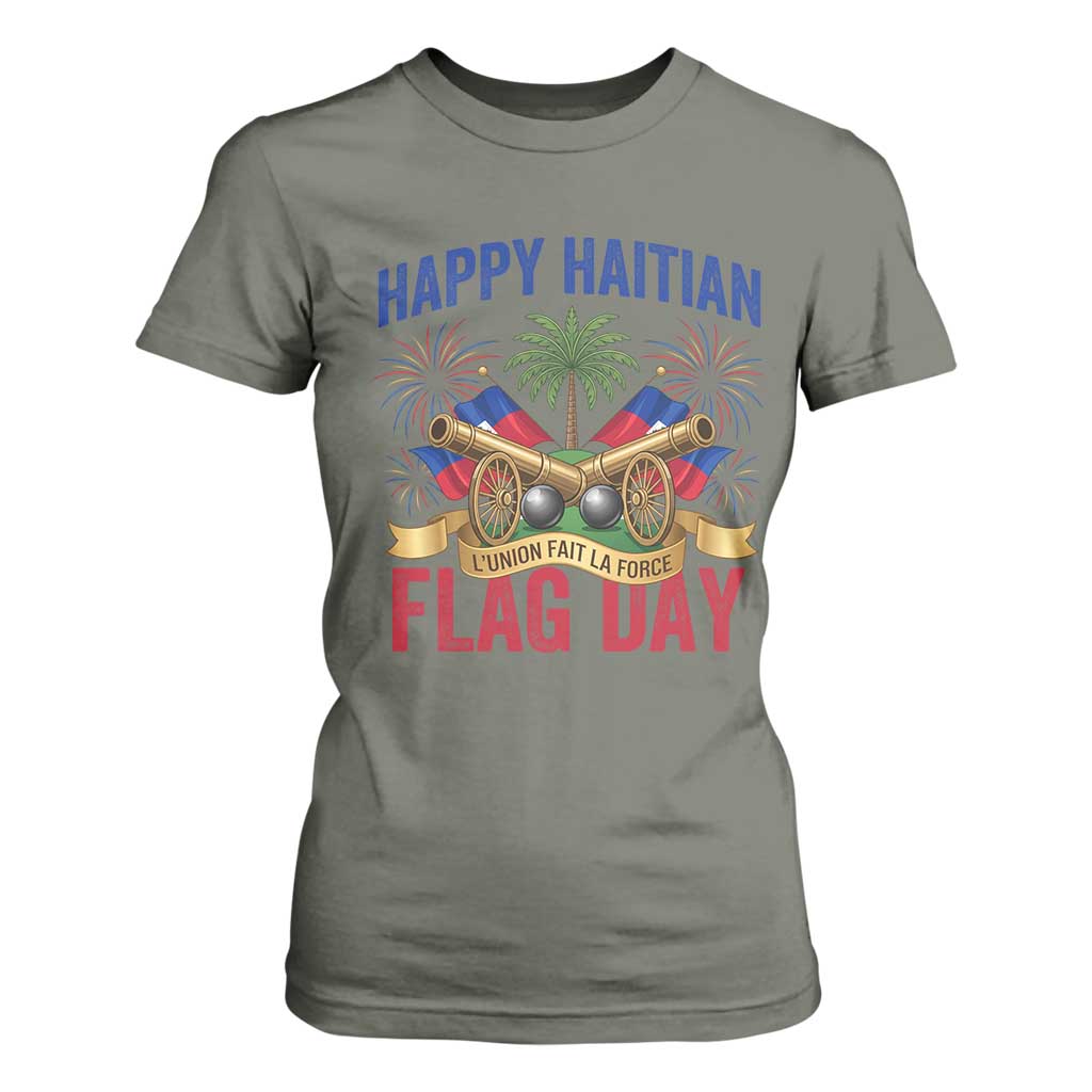 Happy Haitian Flag Day Celebration Graphic T Shirt For Women May 18 National Pride Haiti Heritage TS02 Military Green Print Your Wear