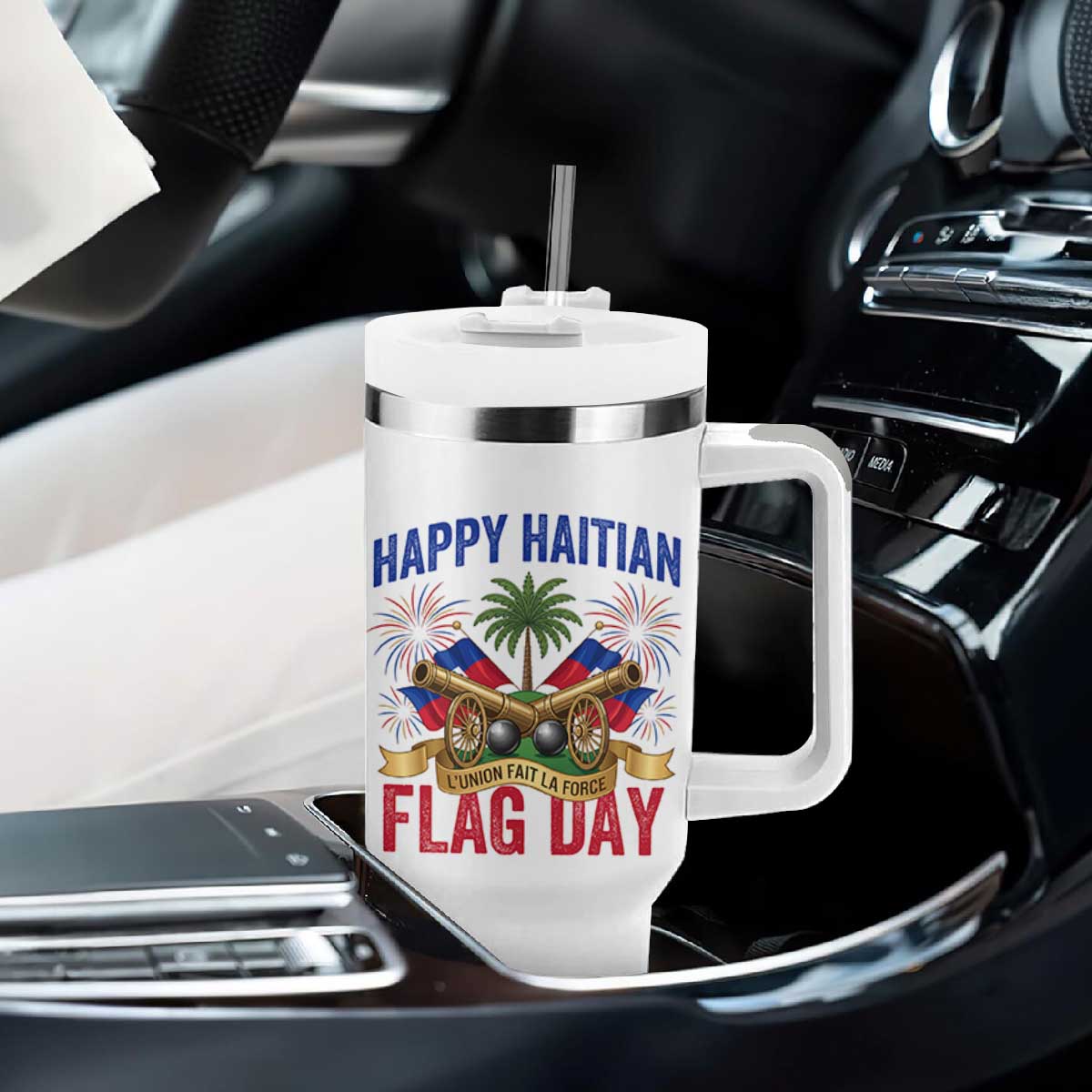Happy Haitian Flag Day Celebration Graphic Tumbler With Handle May 18 National Pride Haiti Heritage TS02 Print Your Wear