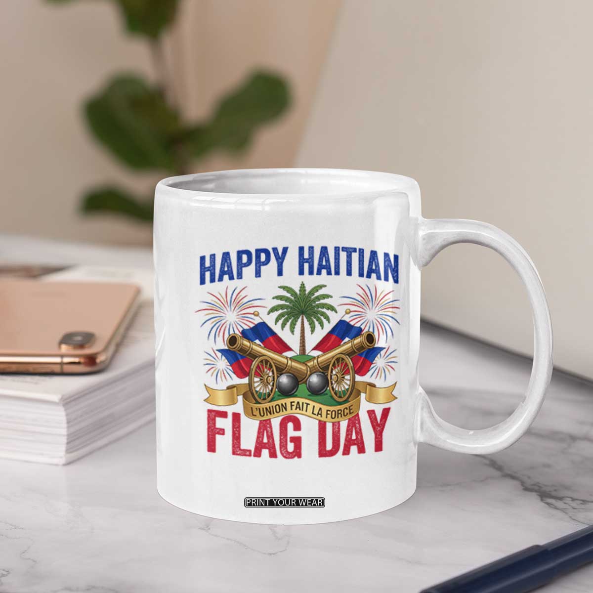 Happy Haitian Flag Day Celebration Graphic Coffee Mug May 18 National Pride Haiti Heritage TS02 Print Your Wear
