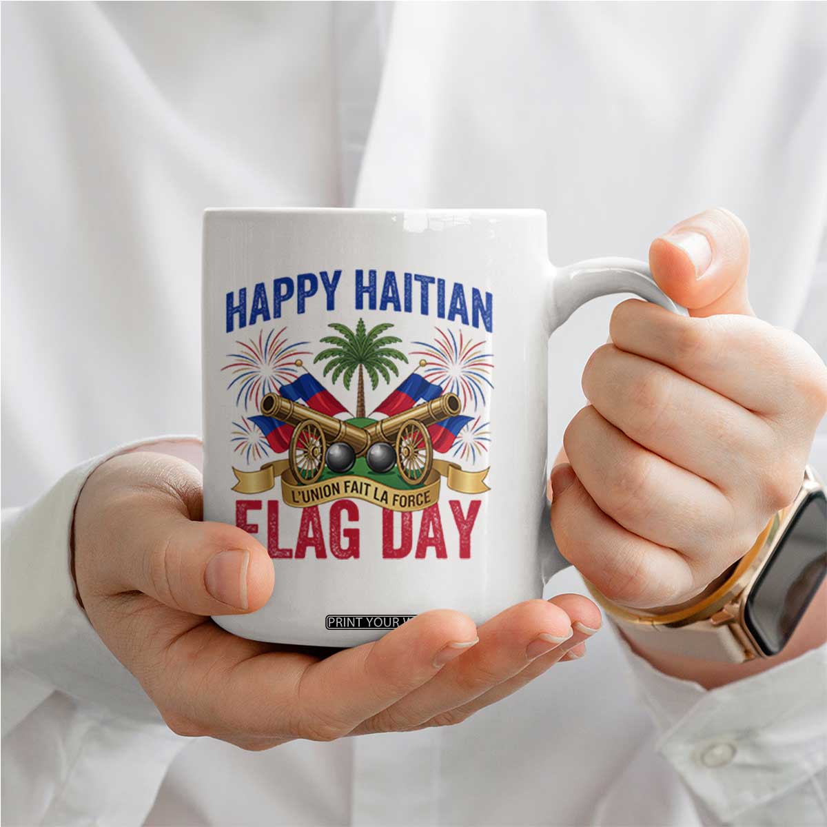 Happy Haitian Flag Day Celebration Graphic Coffee Mug May 18 National Pride Haiti Heritage TS02 Print Your Wear