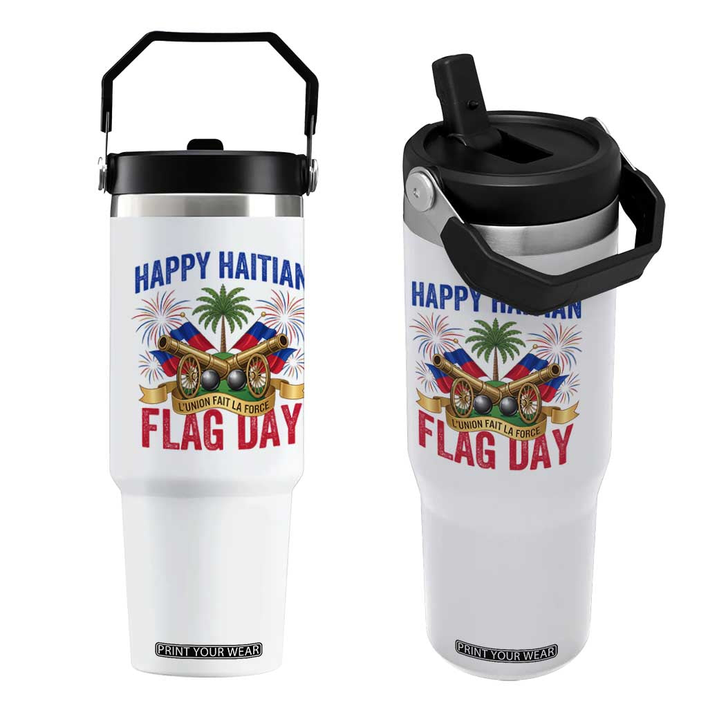 Happy Haitian Flag Day Celebration Graphic Flip Straw Tumbler May 18 National Pride Haiti Heritage TS02 One Size: 30 oz White Print Your Wear