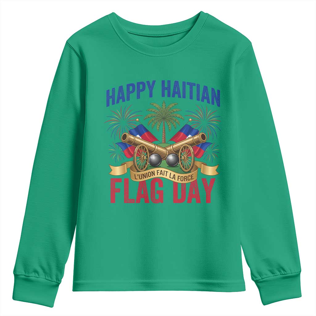 Happy Haitian Flag Day Celebration Graphic Youth Sweatshirt May 18 National Pride Haiti Heritage TS02 Irish Green Print Your Wear