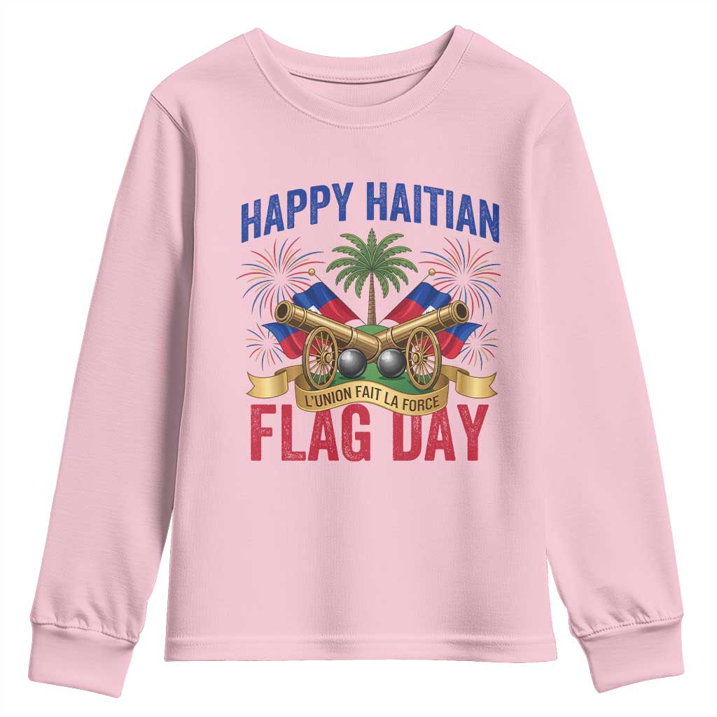 Happy Haitian Flag Day Celebration Graphic Youth Sweatshirt May 18 National Pride Haiti Heritage TS02 Light Pink Print Your Wear