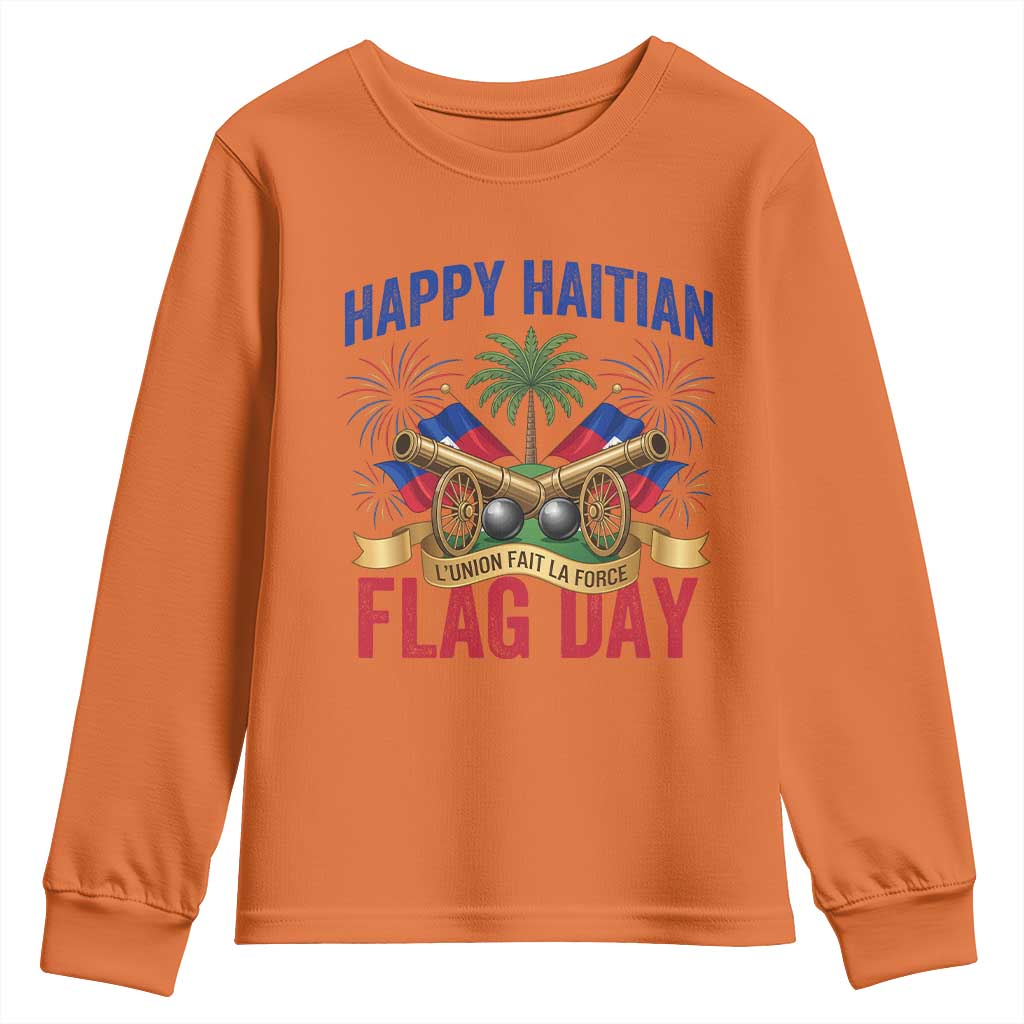 Happy Haitian Flag Day Celebration Graphic Youth Sweatshirt May 18 National Pride Haiti Heritage TS02 Orange Print Your Wear