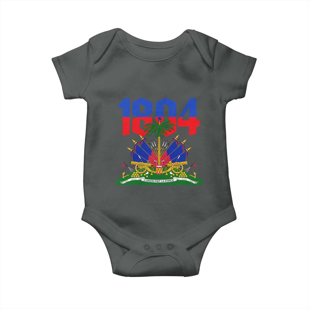 Haiti 1804 Independence Year Graphic Baby Onesie Haitian Pride Coat of Arms National Heritage TS02 Dark Heather Print Your Wear