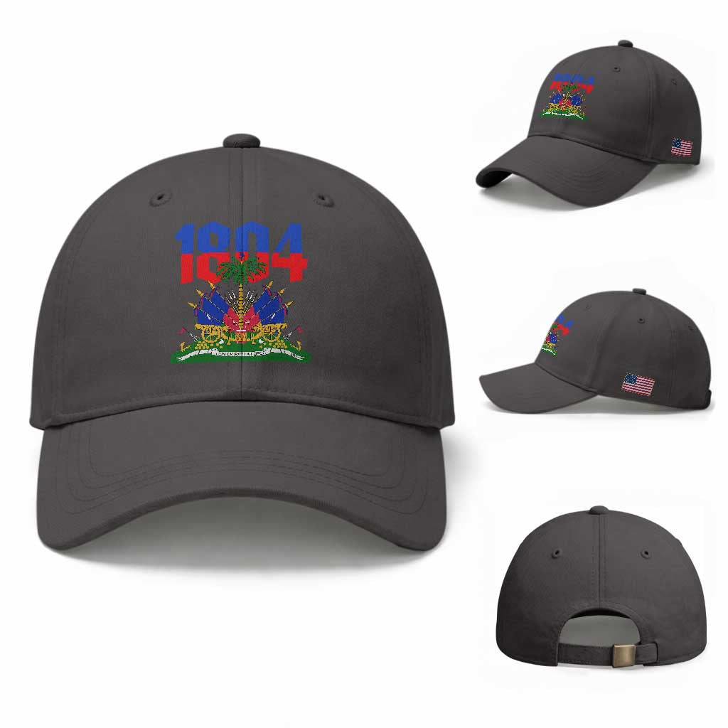 Haiti 1804 Independence Year Graphic Baseball Cap Haitian Pride Coat of Arms National Heritage TS02 Baseball Cap Universal Fit Dark Gray Print Your Wear
