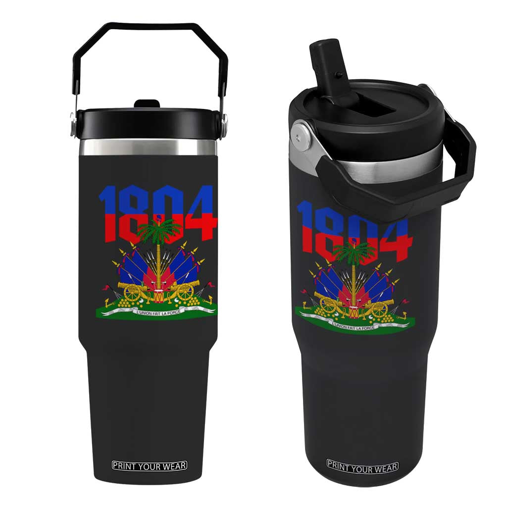 Haiti 1804 Independence Year Graphic Flip Straw Tumbler Haitian Pride Coat of Arms National Heritage TS02 One Size: 30 oz Black Print Your Wear