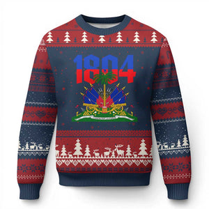 Haiti 1804 Independence Year Graphic Ugly Christmas Sweater Haitian Pride Coat of Arms National Heritage TS02 Navy Red Print Your Wear