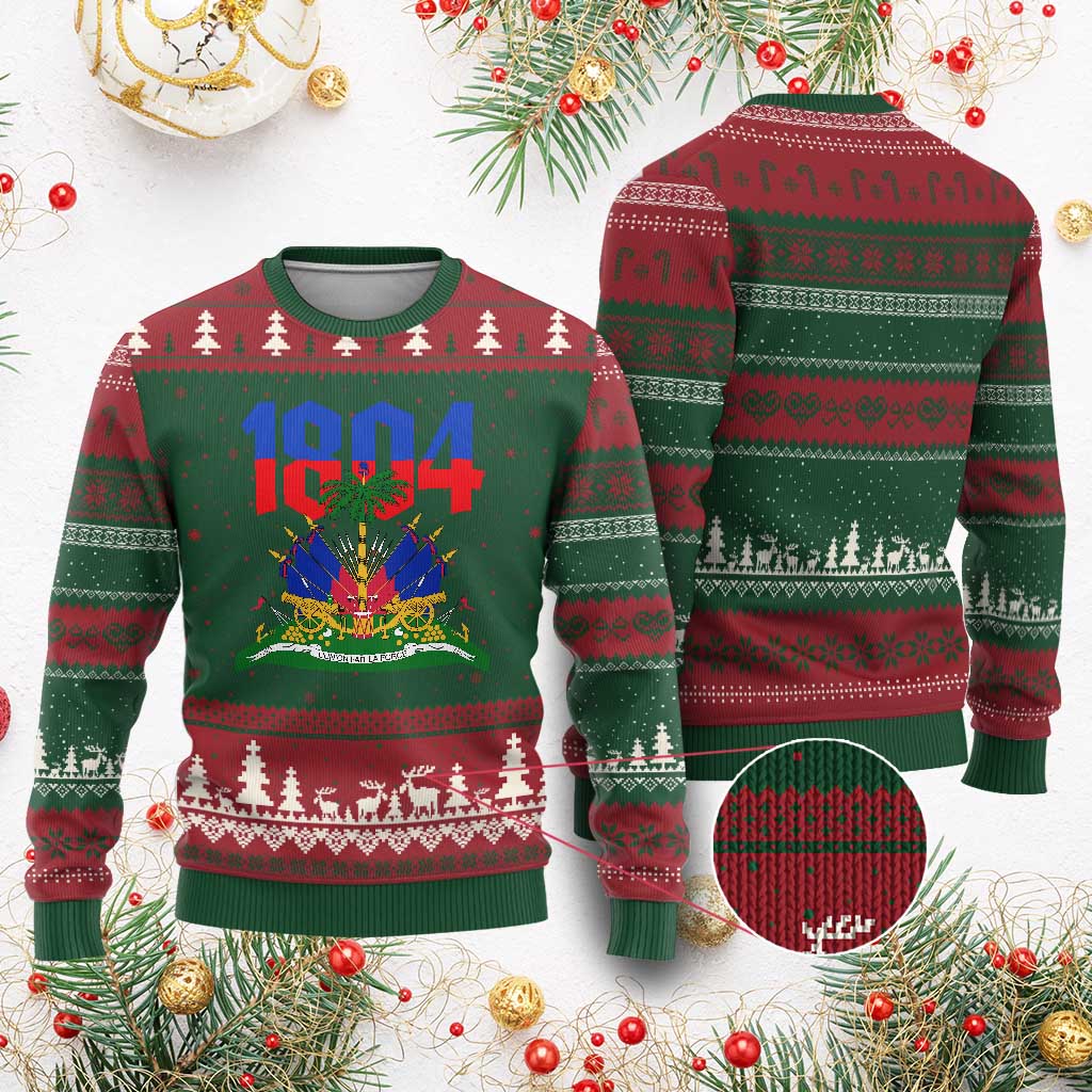 Haiti 1804 Independence Year Graphic Ugly Christmas Sweater Haitian Pride Coat of Arms National Heritage TS02 Red Green Print Your Wear