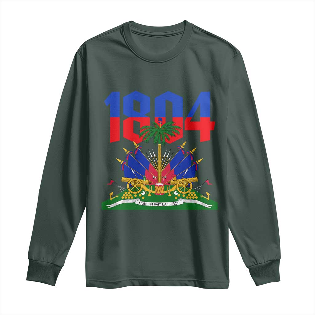 Haiti 1804 Independence Year Graphic Long Sleeve Shirt Haitian Pride Coat of Arms National Heritage TS02 Dark Forest Green Print Your Wear
