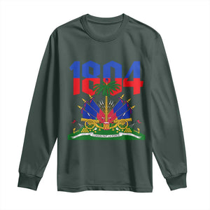 Haiti 1804 Independence Year Graphic Long Sleeve Shirt Haitian Pride Coat of Arms National Heritage TS02 Dark Forest Green Print Your Wear