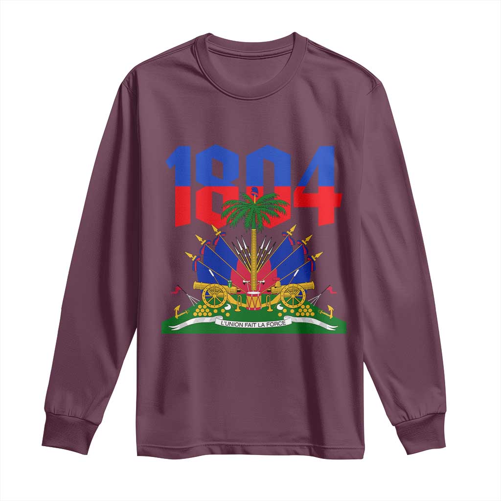 Haiti 1804 Independence Year Graphic Long Sleeve Shirt Haitian Pride Coat of Arms National Heritage TS02 Maroon Print Your Wear